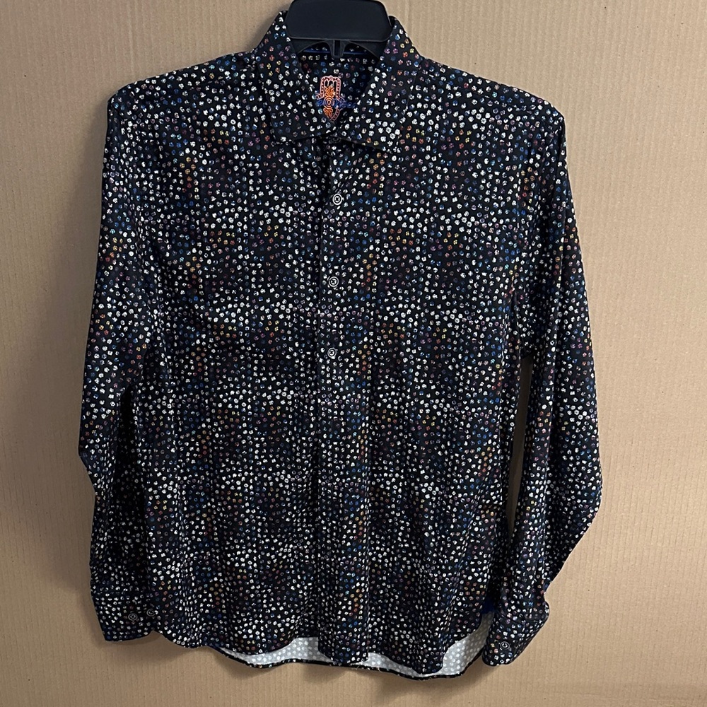 Men's Polka Dot Casual Button Down Shirt - Black